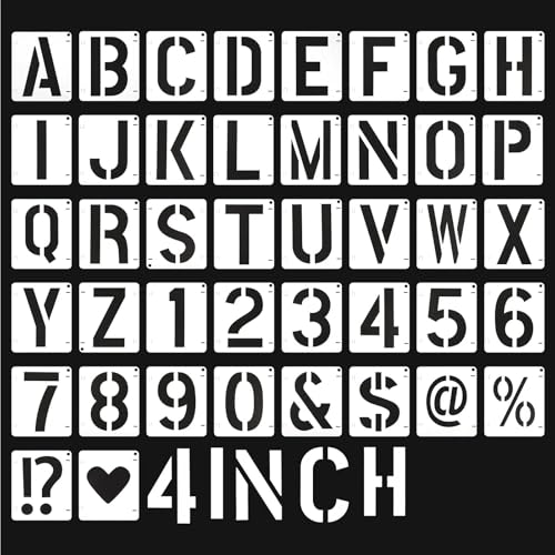 42 Stück Buchstaben Schablone Groß,Schriftschablone,Wiederverwendbare Alphabet und Zahlen Schablonen,10.16 × 11 cm,Ineinandergreifendes Schablonen-Set zum Holz,Wände und Schilder von Jaarssho