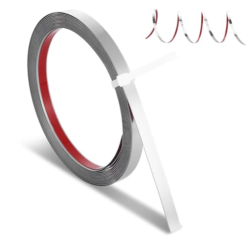 Metallleiste Selbstklebend,Abziehen und Aufkleben, Flexible Metallband,1 cm Breit Silber Edelstahl Deckenleisten Spiegelstreifen,Heimdekoration,Hintergrundwanddekoration,Säuleneckdekoration von Jaarssho