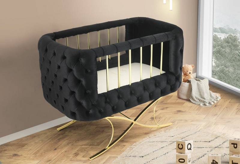 Jabari Babybett Nesthäkchen, Kinderbett 70x120 cm Optional mit Matratze I Handmade Herstellung in Berlin, Germany I Designer Chesterfield Samt Gold Babywiege Stubenwagen von Jabari