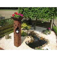 Jabo Design Edelrost Fackelsäule + Schale Rs54+S01 "Blätterranke Am Feuer" Säule Gartensäulen Rostsäule Rostfackel Säulen von JaboDesignBroch