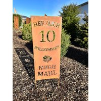 Jabo-Design Rost Gartenschild Ga06 "Familie" + Name Mit "Willkommen" Rose Und Hausnummer Rostschild Garten Schild Gartendeko von JaboDesignBroch