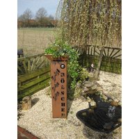 Jabo Design Rost Säule + Schale R62+S03 "Wunschtext Mit Blumen Und Edelstahlkugel" 100x25x25 cm Indiv. Fackelsäule Gartensäulen Rostfackel von JaboDesignBroch