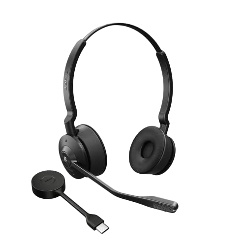 Jabra Engage 55 Schnurloses Stereo-Headset mit Link 400 USB-C DECT-Adapter - Mikrofon mit Geräuschunterdrückung, umfangreiche Reichweite, Gehörschutz - Für MS Teams zertifiziert - Schwarz von Jabra
