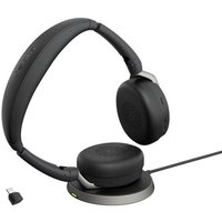 Jabra Evolve2 65 Flex Link380c MS + Ladepad Computer On Ear Headset Bluetooth® Stereo Schwarz Noise von Jabra