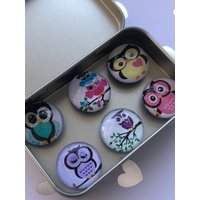 Set Mit Sechs Glas Eulen-Magneten - Eulen Arbeitsgeschenkbörse Kühlschrankmagnete Mitarbeitergeschenk Geschenkartikel Schließfachmagnete von JacJoDesigns