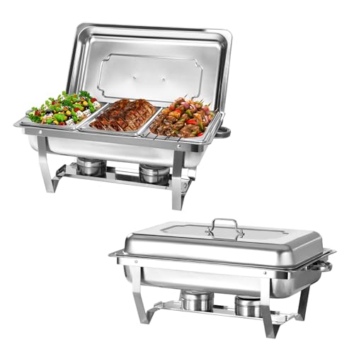 Jacgood Chafing Dish Edelstahl Buffet Set Edelstahl Warmhaltebehälter Speisenwärmer Wärmebehälter Rechaud für Catering, Buffet und Party (2 Set 1/3 GN -Behälter) von Jacgood