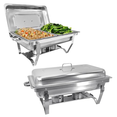 Jacgood Chafing Dish Edelstahl Buffet-Set Warmhaltebehälter Speisenwärmer Wärmebehälter Rechaud für Catering, Buffet und Party (2 Set 1x2 GN-Behälter) von Jacgood