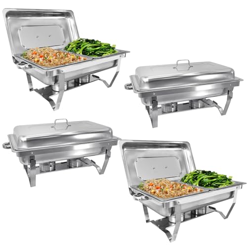 Jacgood Chafing Dish Edelstahl Buffet-Set Warmhaltebehälter Speisenwärmer Wärmebehälter Rechaud für Catering, Buffet und Party (4 Set 1x2 GN-Behälter) von Jacgood