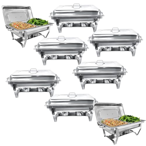 Jacgood Chafing Dish Edelstahl Buffet-Set Warmhaltebehälter Speisenwärmer Wärmebehälter Rechaud für Catering, Buffet und Party (8 Set 1x2 GN-Behälter) von Jacgood