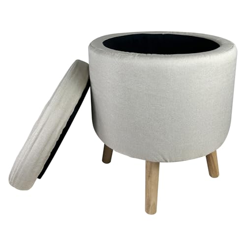 Jacgood Hocker mit Stauraum, Sitzhocker mit Stauraum, Aufbewahrungsbox mit Deckel, Fußhocker, Fußablage, Hocker Holz Beine,Kleiner Rund Sitzhocker für Wohnzimmer Couch Eingang von Jacgood