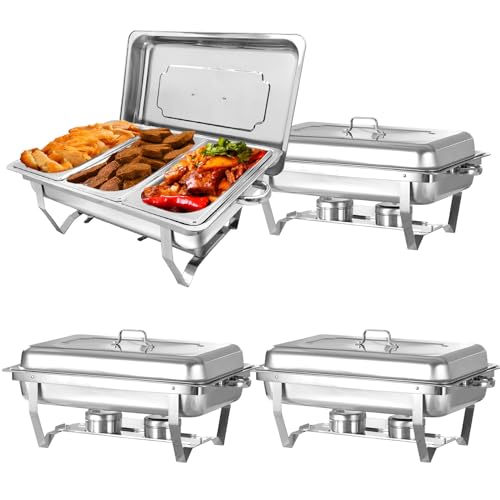 Jacgood Warmhaltebehälter Essen - Erstklassiger Edelstahl Chafing Dish - Warmhaltebehälter für Speisen inkl. Anleitung - Speisenwärmer ideal für Events & Partys (4 Set 1/3 GN -Behälter) von Jacgood