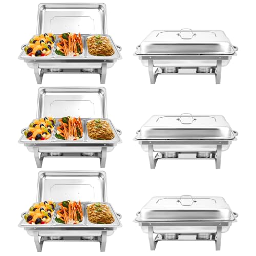 Jacgood Warmhaltebehälter Essen - Erstklassiger Edelstahl Chafing Dish - Warmhaltebehälter für Speisen inkl. Anleitung - Speisenwärmer ideal für Events und Partys (6 Set 1/3 GN -Behälter) von Jacgood