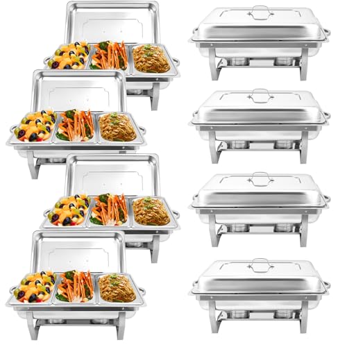 Jacgood Warmhaltebehälter Essen - Erstklassiger Edelstahl Chafing Dish - Warmhaltebehälter für Speisen inkl. Anleitung - Speisenwärmer ideal für Events und Partys (8 Set 1/3 GN -Behälter) von Jacgood