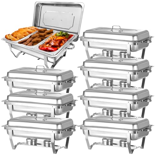 Jacgood Warmhaltebehälter Essen - Erstklassiger Edelstahl Chafing Dish - Warmhaltebehälter für Speisen inkl. Anleitung - Speisenwärmer ideal für Events & Partys (8 Set 1/3 GN -Behälter) von Jacgood