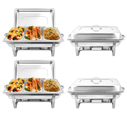 Jacgood Warmhaltebehälter Essen - Erstklassiger Edelstahl Chafing Dish - Warmhaltebehälter für Speisen inkl. Anleitung - Speisenwärmer ideal für Events und Partys (4 Set 1/3 GN -Behälter) von Jacgood