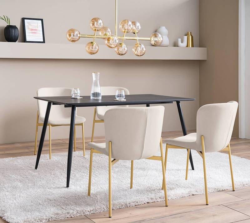 home24 Polsterstuhl MOUZON 2er-Set 52 x 79 x 49cm Samt Walli: Creme Weiß/Creme Gold von home24