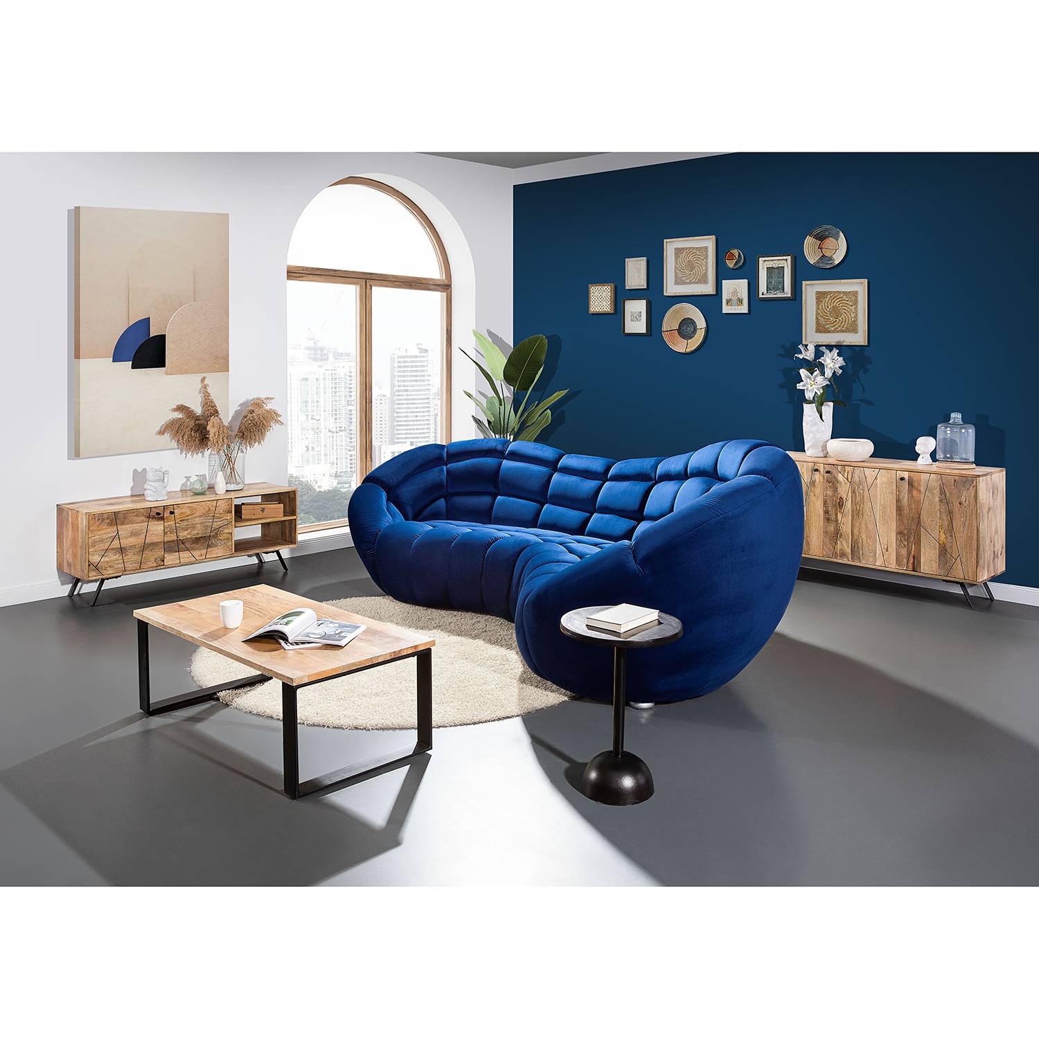 Jack & Alice Bigsofa Blair Blau Microfaser 310x103x170 cm von Jack & Alice