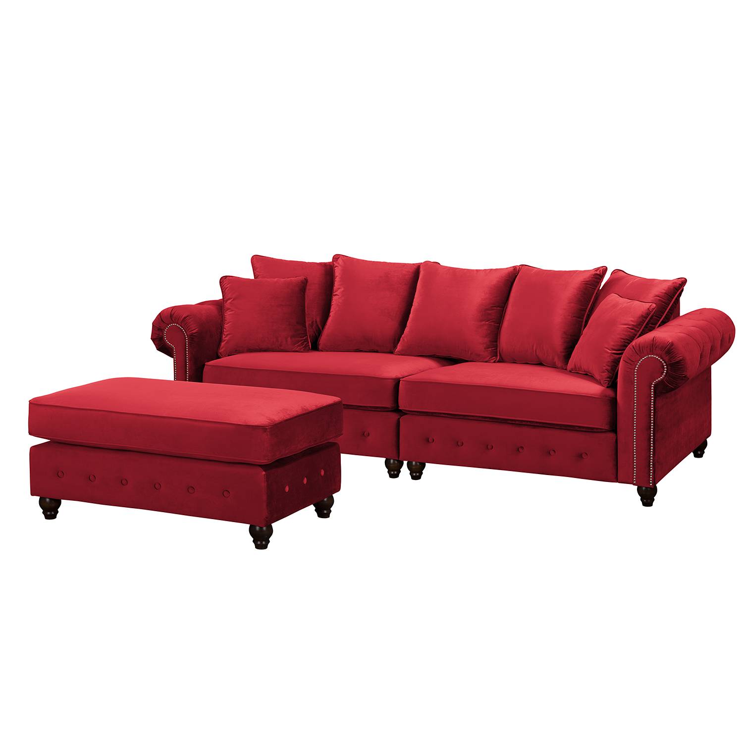 Jack & Alice Bigsofa Solita Rot Samt 260x90x93 cm mit Hocker von Jack & Alice