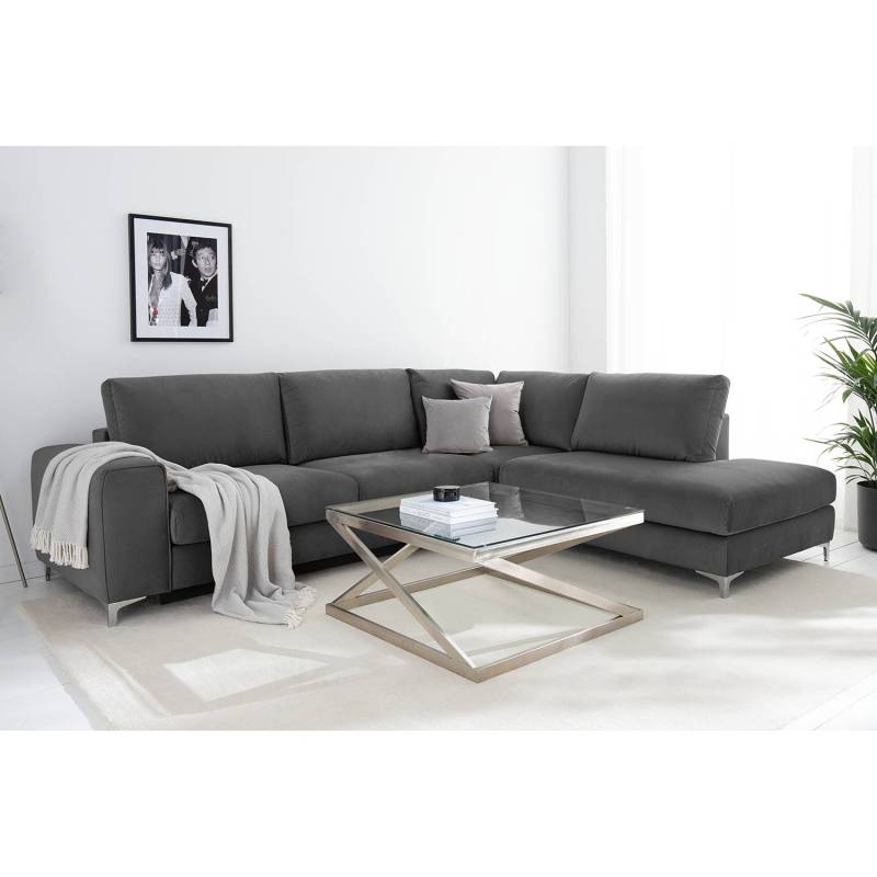 Jack & Alice Ecksofa Baitz I Anthrazit Samt 302x91x235 cm mit Schlaffunktion von Jack & Alice