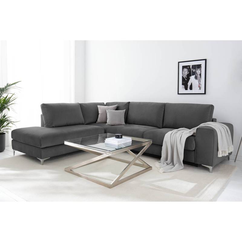 Jack & Alice Ecksofa Baitz I Anthrazit Samt 302x91x235 cm mit Schlaffunktion von Jack & Alice