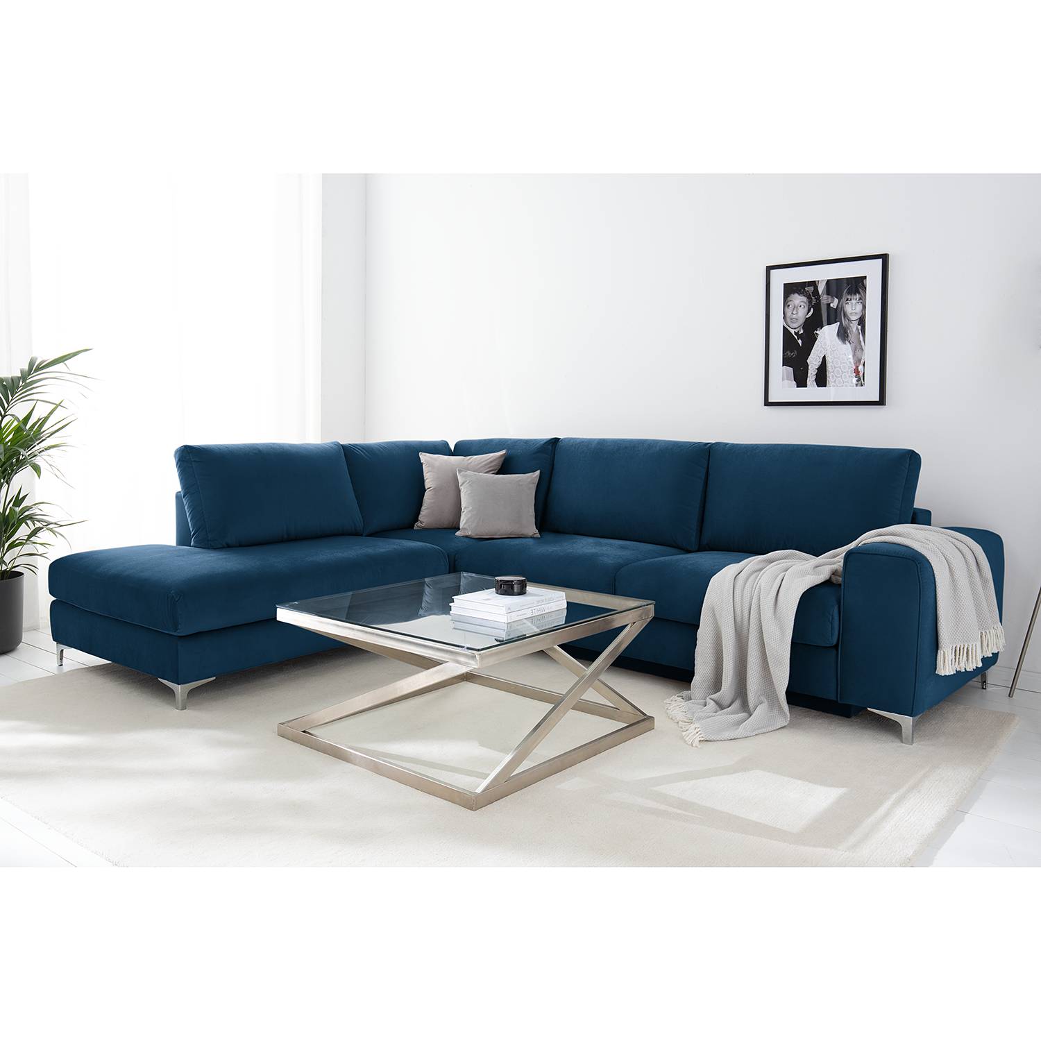 Jack & Alice Ecksofa Baitz I Petrol Samt 302x91x235 cm mit Schlaffunktion von Jack & Alice