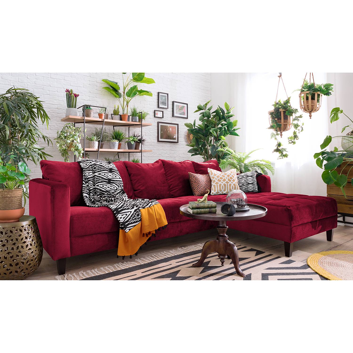 Jack & Alice Ecksofa Elnora 2-Sitzer Bordeaux Samt 254x85x165 cm von Jack & Alice