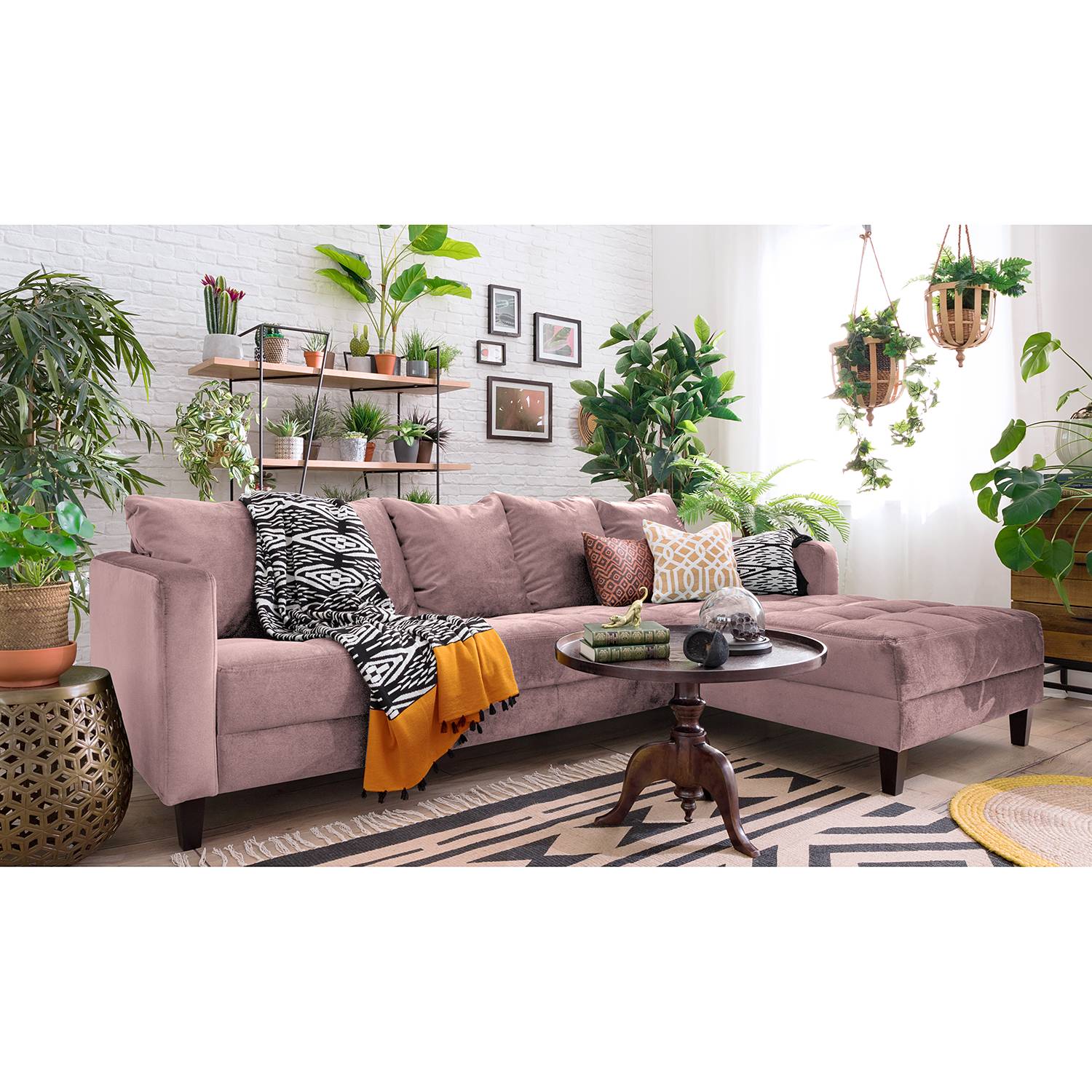 Jack & Alice Ecksofa Elnora 2-Sitzer Mauve Samt 254x85x165 cm von Jack & Alice