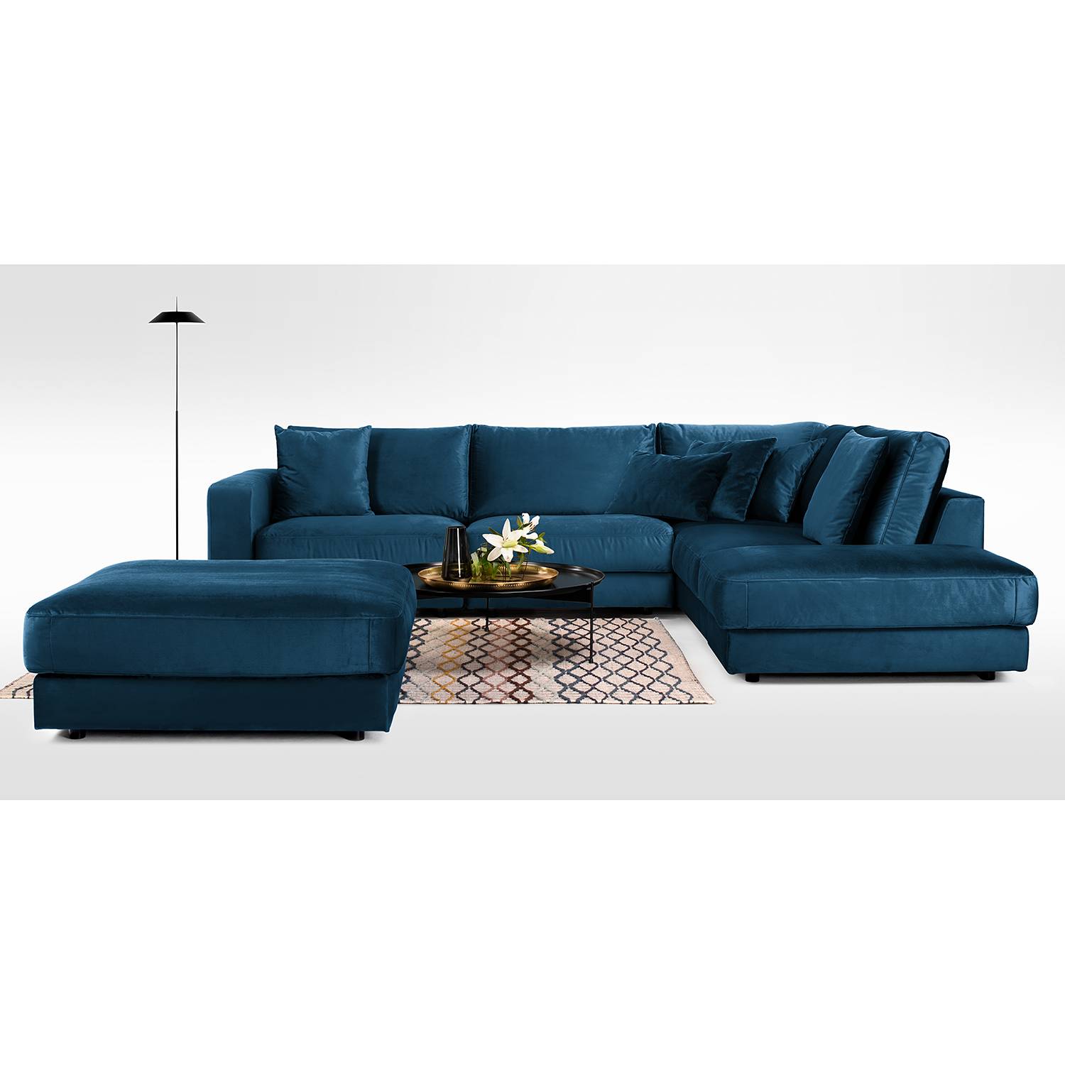 Jack & Alice Ecksofa Oakey I Dunkelblau Samt 314x82x260 cm von Jack & Alice