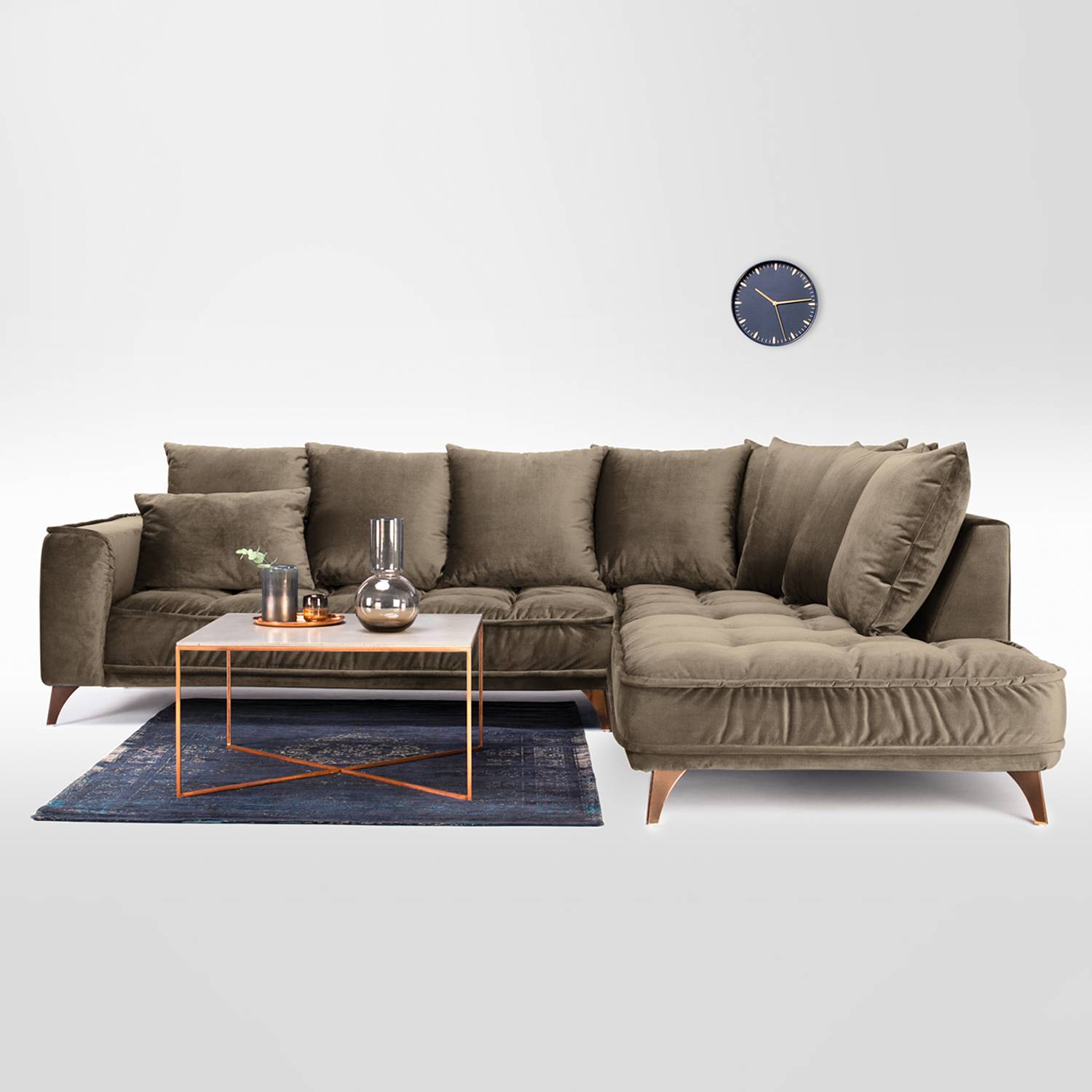 Jack & Alice Ecksofa Polich Braun Samt 288x92x245 cm von Jack & Alice