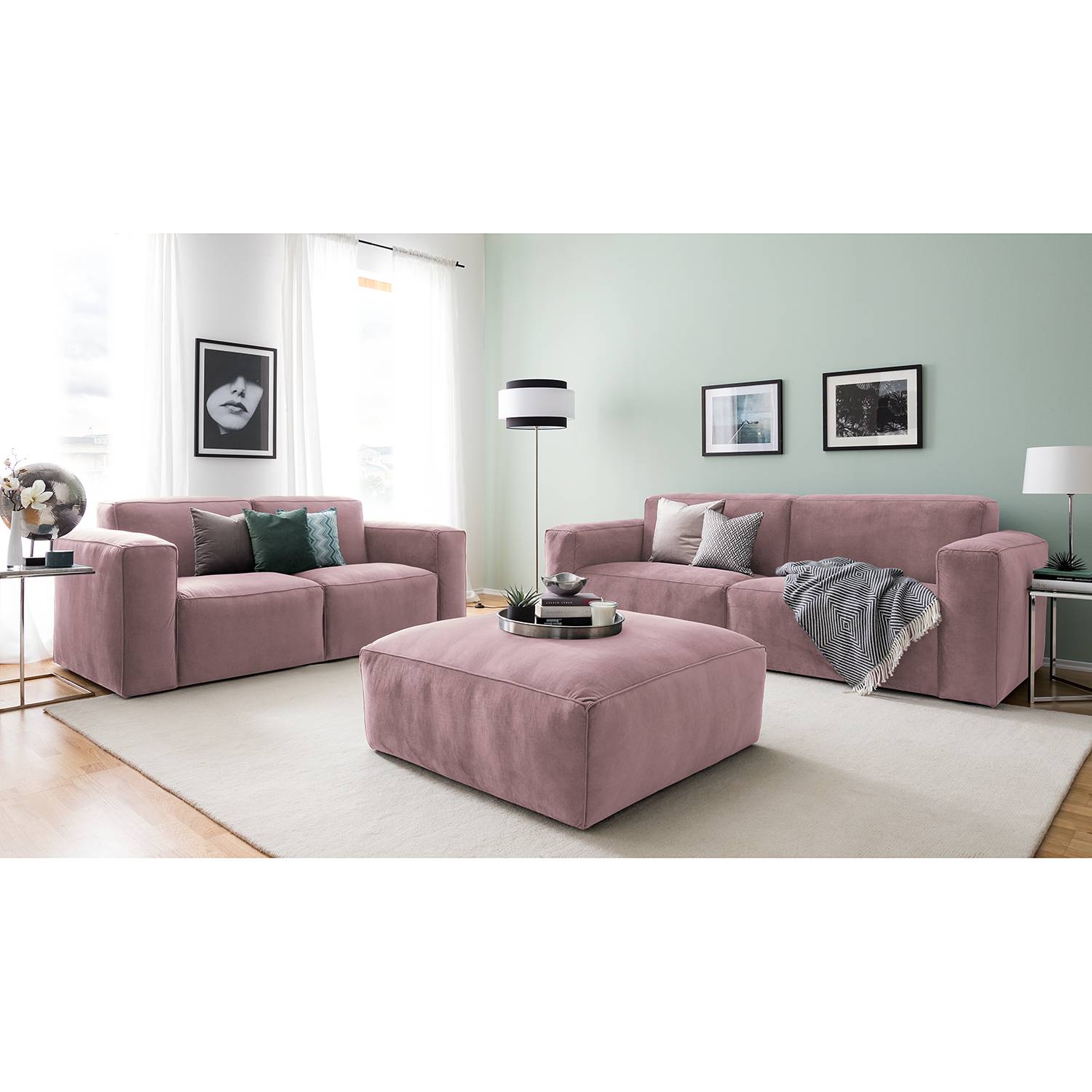 Jack & Alice Polstergarnitur Greenwich Mauve Samt 242x75x96 cm mit Hocker von kollected