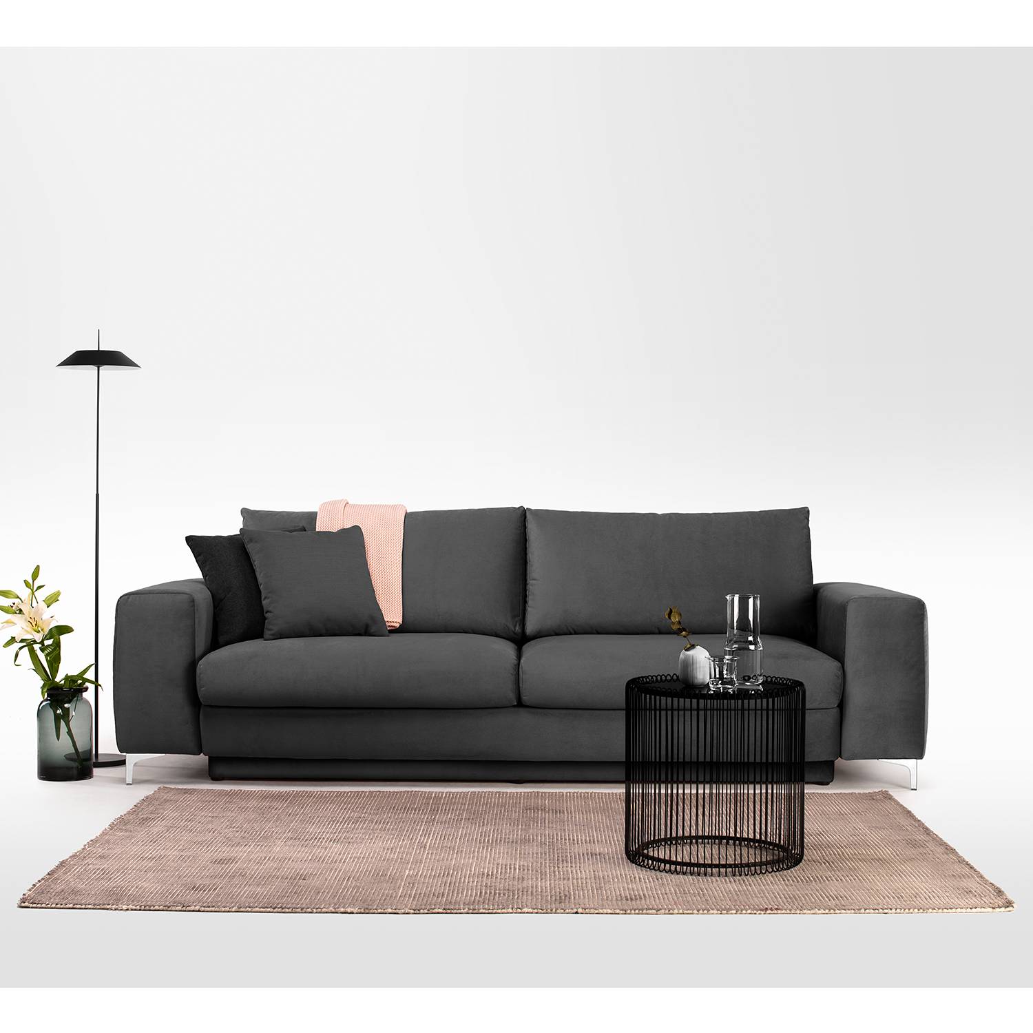 Jack & Alice Schlafsofa Baitz I Anthrazit Samt 265x91x105 cm mit Schlaffunktion von Jack & Alice