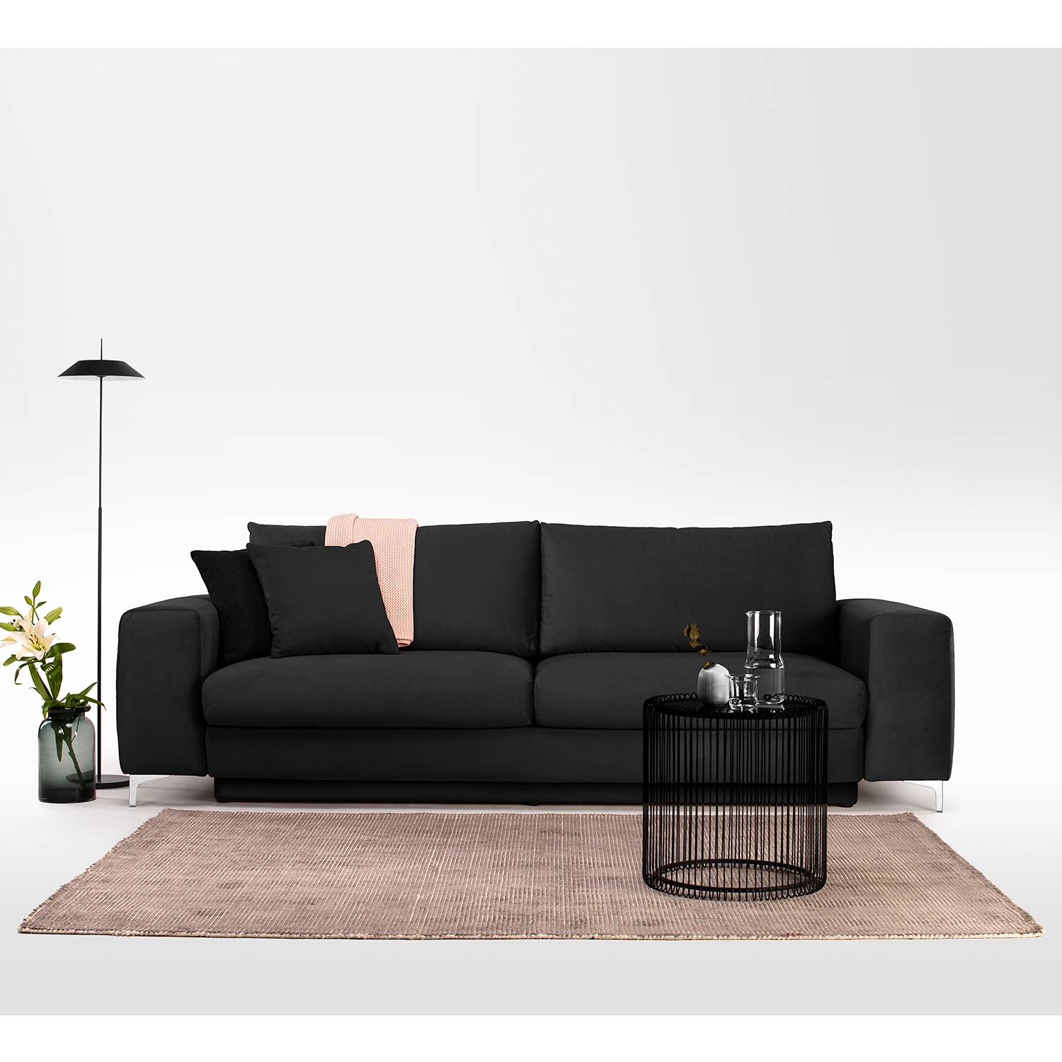 Jack & Alice Schlafsofa Baitz I Dunkelgrau Samt 265x91x105 cm mit Schlaffunktion von Jack & Alice