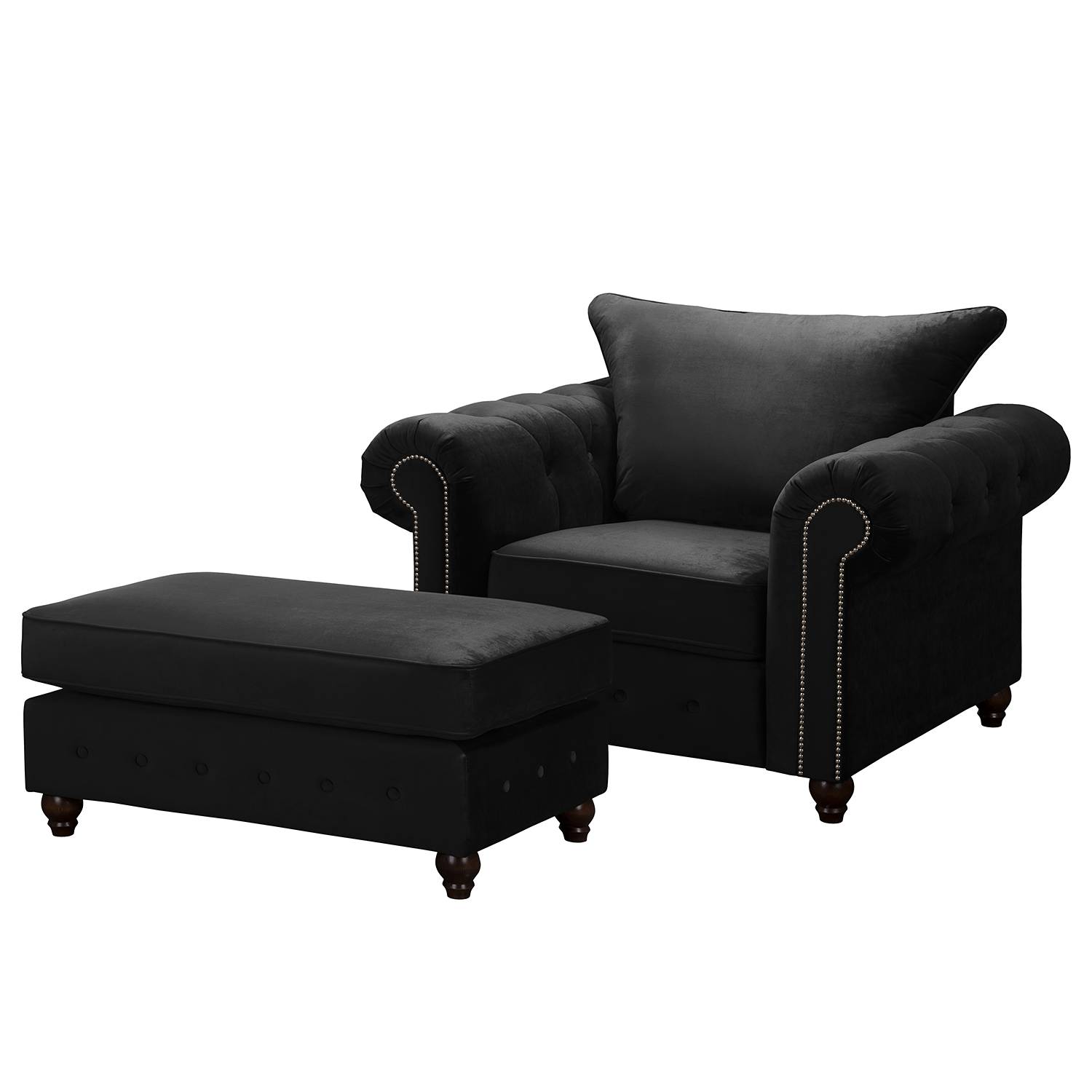 Jack & Alice Sessel Solita Schwarz Samt mit Hocker 120x90x93 cm (BxHxT) von Jack & Alice