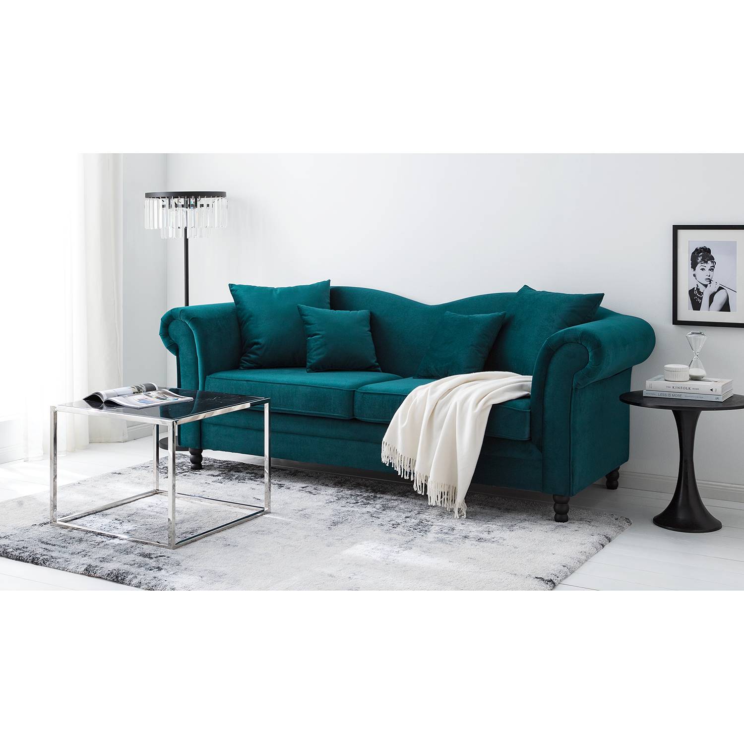 Jack & Alice Sofa York 3-Sitzer Petrol Samtstoff 213x84x79 cm von Jack & Alice