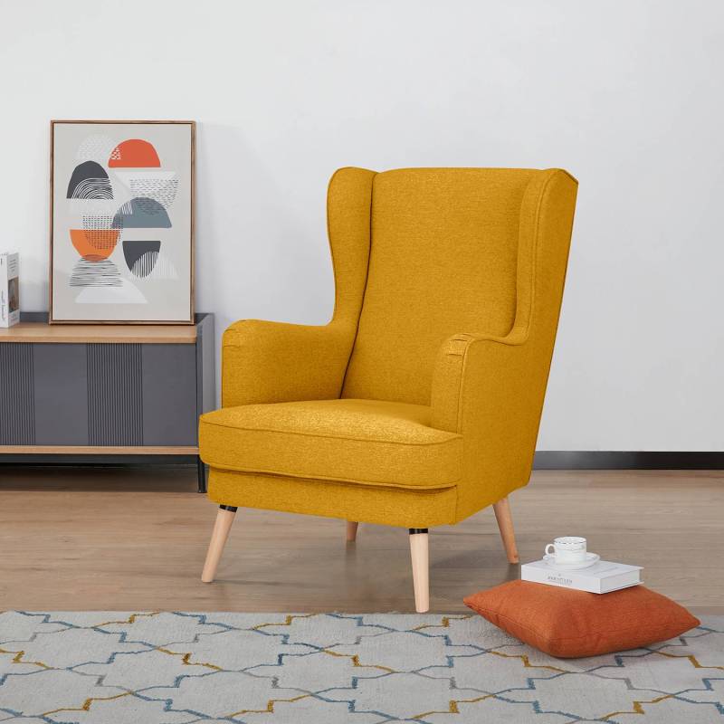 home24 Ohrensessel Limeri Gelb/Senfgelb Filz Blix mit Hocker 73 x 107 x 96cm von home24