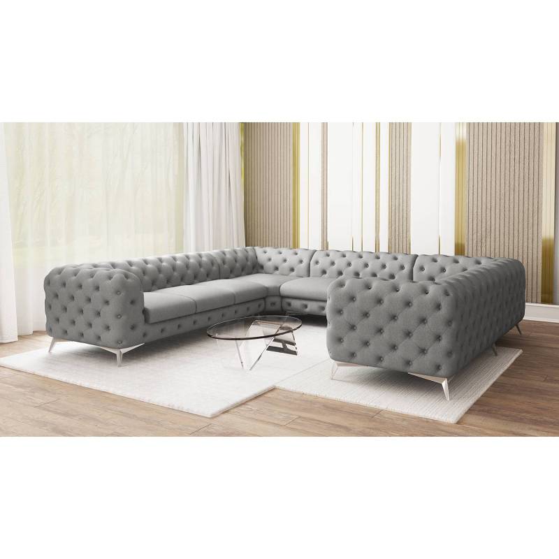home24 Wohnlandschaft I Grau Microfaser Enza 346 x 73 x 323cm Ausrichtung rechts Glamour von home24