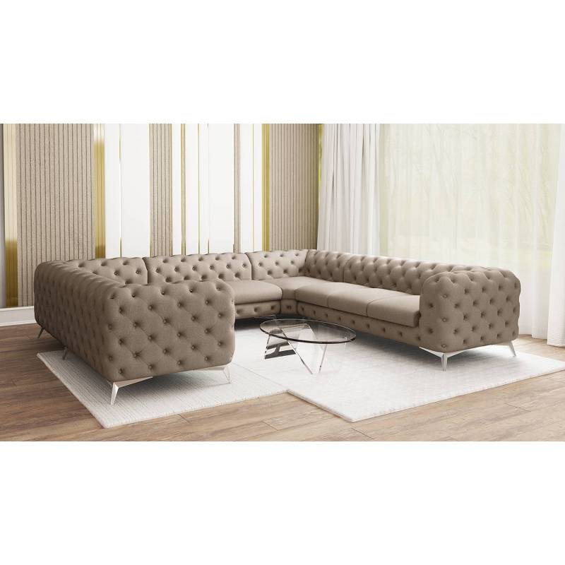 home24 Wohnlandschaft I Braun Microfaser Enza 346 x 73 x 323cm Ausrichtung links Glamour von home24