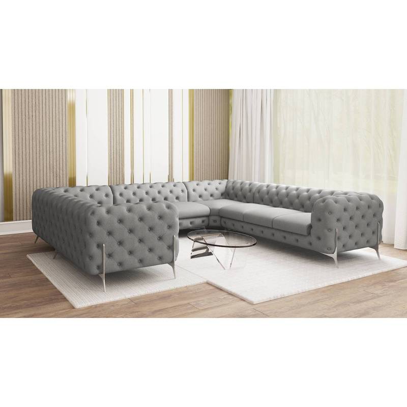 home24 Wohnlandschaft II Grau Microfaser Enza 346 x 73 x 323cm Ausrichtung links Glamour von home24