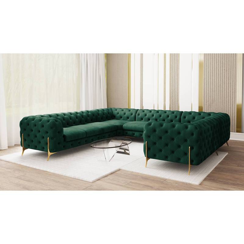 home24 Wohnlandschaft II Grün Samt Ravi 346 x 73 x 323cm Ausrichtung rechts Glamour von home24