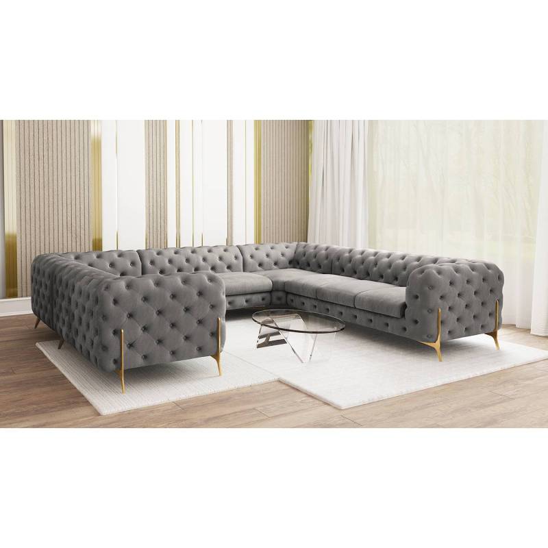 home24 Wohnlandschaft II Braun Samt Ravi 346 x 73 x 323cm Ausrichtung links Glamour von home24