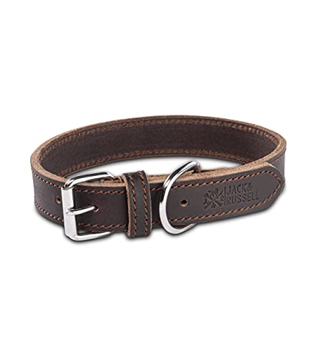 Hundehalsband Leder - Fettleder Hunde Halsband Lederhalsband aus Echtleder Fat-Tony Dunkelbraun (L) von Jack & Russell