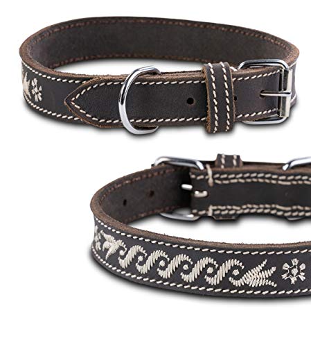 Jack & Russell Hunde Leder Halsband Xaver Trachten-Kollektion - Echt Leder Halsband mit feinen Stickereien - robust & elegant - Xaver (XL, Braun) von Jack & Russell