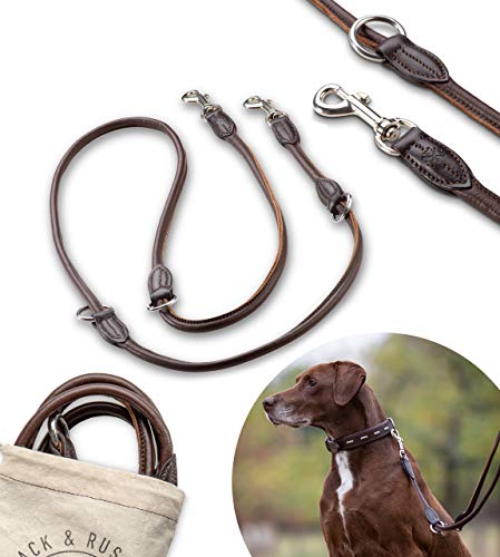 Jack & Russell Premium Leder Hundeleine Dora 2,0m - Hunde Leder Leine mit Karabiner - verstellbar Dora (Braun) von Jack & Russell