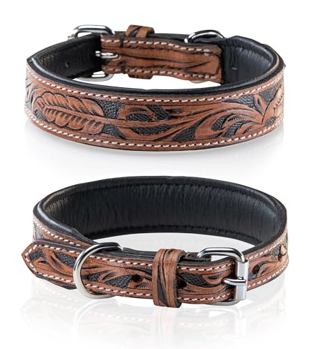 Jack & Russell Unikat Hundehalsband aus Leder, Hand-geschnitzt und gepolstert – Halsband aus Büffelleder, Hunde Lederhalsband Solitaire (L/40-49,5) von Jack & Russell