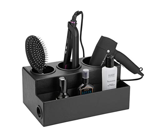 JackCubeDesign Haar Trockner Halter Haarstyling Produkt Pflegeartikel Organisator Badzubehör Ablagekasten Ständer Aufbewahrung Badezimmer Frisiertisch Platte mit 3 Löchern (Schwarz) – :MK154C von J JACKCUBE DESIGN