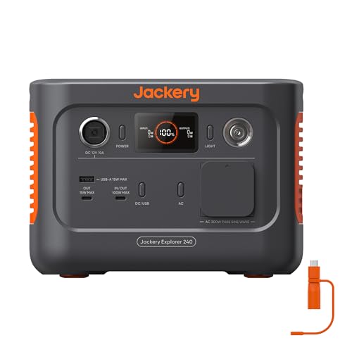 Explorer 240 v2 Tragbare Powerstation, mit Jackery DC8020 zu USB-C-Adapter, 256Wh LiFePO4 Solargenerator mit 300W AC/100W USB-C Ausgang, Outdoor Generator für Camping, Reise, Notfall von Jackery