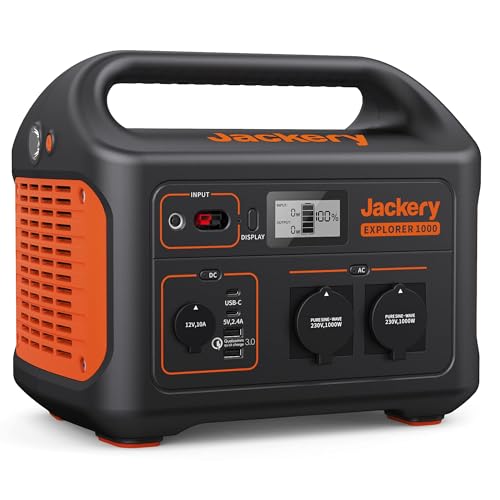 Jackery Explorer 1000, 1002Wh Tragbare Powerstation Mobiler Stromspeicher mit 230V/1000W (Spitze 2000 W), Mobile Stromversorgung für Outdoors, Heimwerken und als Notstromaggregat (Generalüberholt) von Jackery