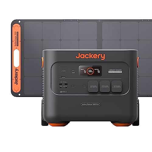 Jackery Solar Generator 2000 Plus 200W, 2042,8 Wh LiFePO4 Akku mit 1 x 200W Solarmodul, Schnell-Ladung in 1,7 Stunden, Erweiterbar für Wohnmobil und Camping im Freien von Jackery