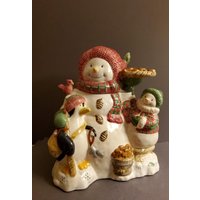 Keramik Schneemann Keksdose Mit Pinguin Von Holiday Time von JackiesDecorLove
