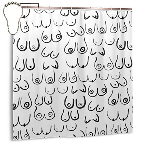 Boobs Pattern Black and White Line Drawing Life Drawing Feminine Art Duschvorhang 180 * 180cm Anti-Schimmel und Wasserabweisend Shower Curtain mit 12 Duschvorhangringen 3D Digitaldruck von Jacklee